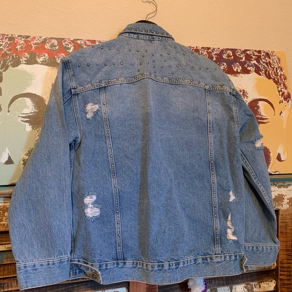 NWT FREE PEOPLE Cotton Studded Denim Jacket XS - Picture 6 of 14